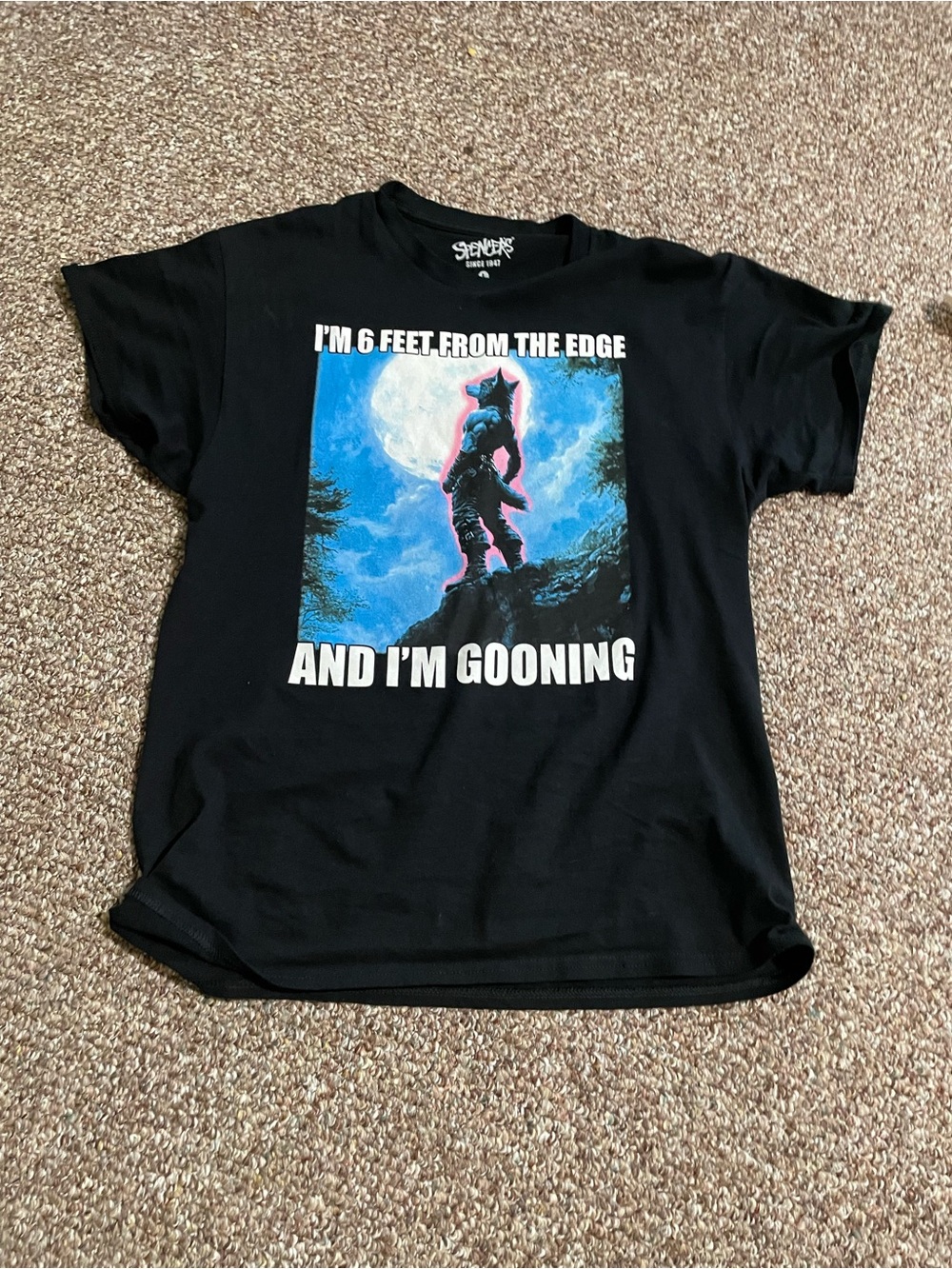 Spencer's Black Short-Sleeve Tee with Blue and Pink Werewolf Graphic